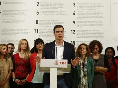  El secretario general del PSOE, Pedro S&aacute;nchez, durante su intervenci&oacute;n en el acto celebrado en Madrid.