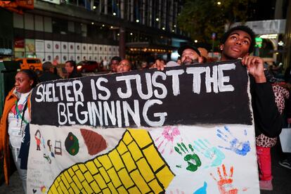 People march to Times Square