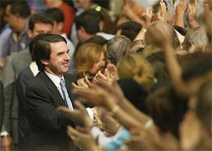 José María Aznar, en el mitin de cierre de campaña en el polideportivo Pisuerga de Valladolid.