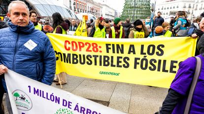 Manifestación por el fin de los combustibles fósiles y contra el cambio climático, este domingo en Madrid.