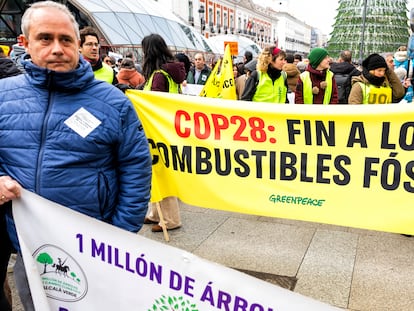 Manifestación por el fin de los combustibles fósiles y contra el cambio climático, este domingo en Madrid.