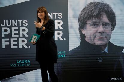 La candidata a la presidencia de la Generalitat por JxCat,Laura Borràs durante un acto de campaña.