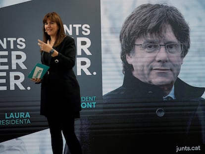 La candidata a la presidencia de la Generalitat por JxCat,Laura Borràs durante un acto de campaña.