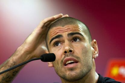 Víctor Valdés, durante la rueda de prensa.