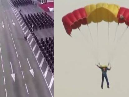 Dos cabos del Ejército del Aire saltaron desde un avión con una cámara y una bandera española