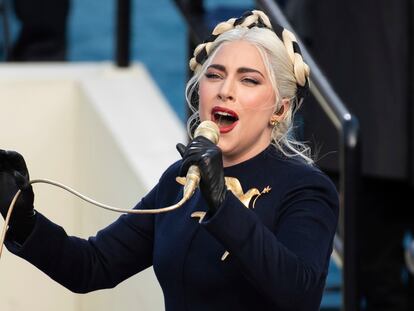 Lady Gaga sings the national anthem during President-elect Joe Biden’s inauguration, Wednesday, Jan. 20, 2021, at the U.S. Capitol in Washington. (Saul Loeb(Saul Loeb/Pool Photo via AP)