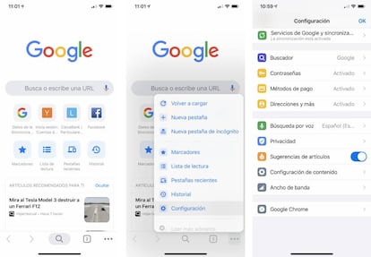 Desactivar las sugerencias de artículos en Chrome para iOS.