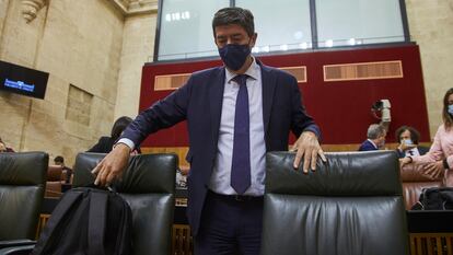 El vicepresidente de Andalucía, Juan Marín, durante la sesión plenaria en el Parlamento de Andalucía.