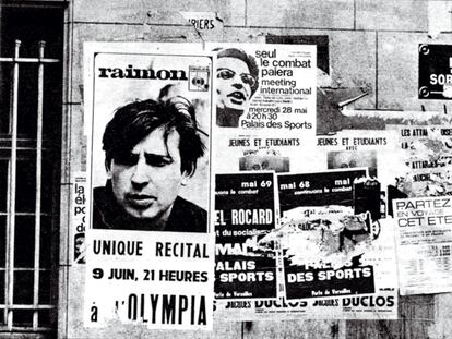 Un cartel en las calles de París anuncia la actuación de Raimon en el Olympia en el año 1969.