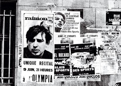 Un cartel en las calles de París anuncia la actuación de Raimon en el Olympia en el año 1969.