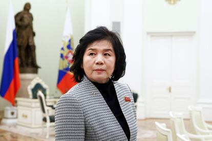 North Korean Foreign Minister Choe Son Hui arrives to meet with Russian President Vladimir Putin at the Kremlin in Moscow, Russia, Tuesday, Jan. 16, 2024.