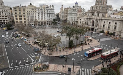 La plaza del Ayuntamiento de Valencia se convertirá en peatonal a partir del 20 de marzo. 