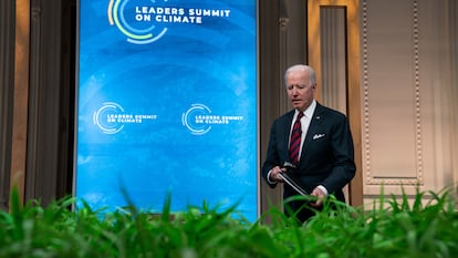O presidente Joe Biden durante a abertura da cúpula virtual de líderes que convocou para os dias 22 e 23 de abril.