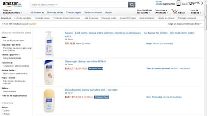 Imagen de la web de Amazon donde ahora venden productos de higiene