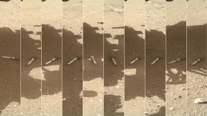 Fotomontaje realizado con imágenes de los tubos con muestras científicas extraídas de la superficie marciana por el rover 'Perseverance' desde su llegada al planeta rojo en febrero de 2021.