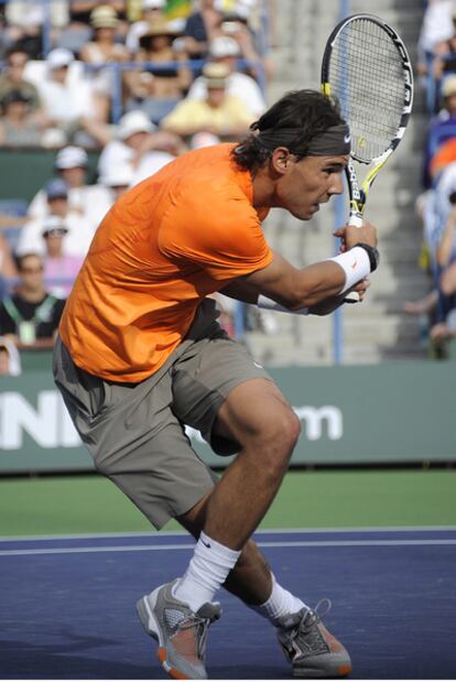 Rafael Nadal durante su partido de tercera ronda del Masters 1.000 de Indian Wells.