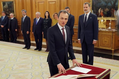 El ministro de Ciencia e Innovación, Pedro Duque, en un momento de la jura de su cargo.