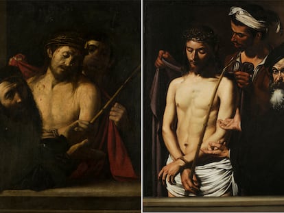 El supuesto 'caravaggio' aparecido en Madrid y el eccehomo de Caravaggio del Palacio Bianco de Génova.