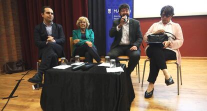 Acto de presentación del proyecto de la A-5. De izquierda a derecha, José Manuel Calvo, Manuela Carmena, Carlos Sánchez Mato e Isabel Sabanés.