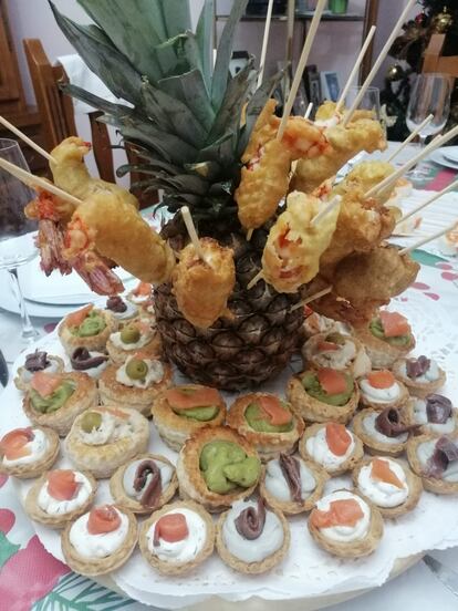 Piña con gambas a la gabardina navidad viejuna comidista