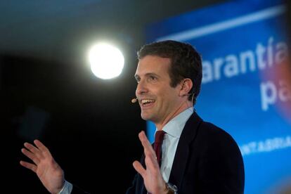 El presidente del Partido Popular, Pablo Casado, en Cantabria, este viernes.