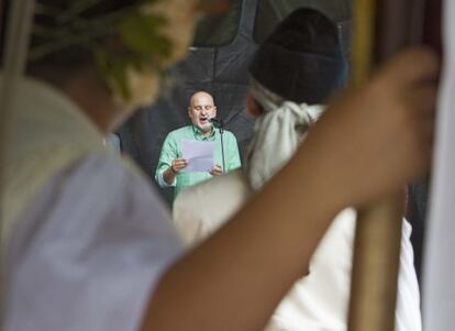 Ant&oacute;n Reixa durante la lectura del preg&oacute;n de las fiestas patronales de Vigo.