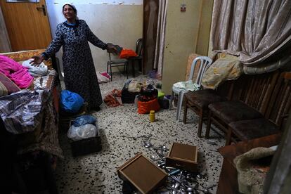 Halima Tajan, 80, mourns the damage caused to her home in the Jenin refugee camp in the West Bank by Israeli soldiers. 