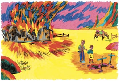 Ilustración de Simon Roussin perteneciente al libro 'El bandido del colt de oro' (Libros del Zorro Rojo).