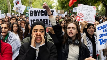 Manifestantes propalestinos, este domingo en Madrid.