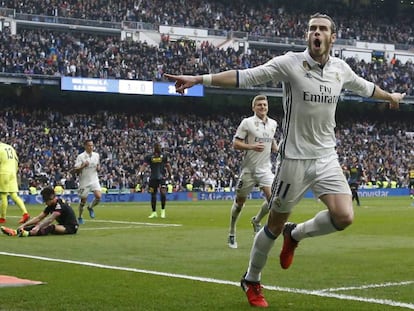 Bale celebra su gol, el segundo del Madrid.