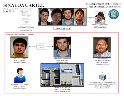 A chart showing the link between Sumilab with the sons of Joaquín “El Chapo” Guzmán