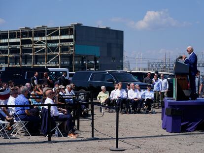 President Joe Biden speaks about climate change and clean energy at Brayton Power Station, July 20, 2022, in Somerset, Massachusetts.