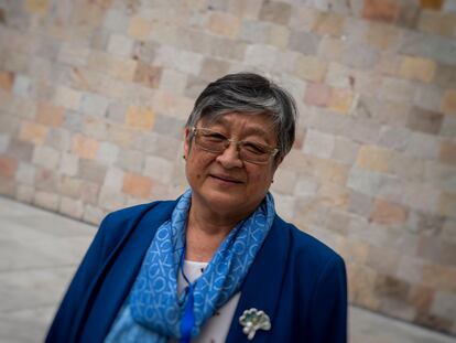 Helen Mack en un retrato tomado a las afueras del Museo de Antropología de Ciudad de México, el 27 de octubre de 2022.