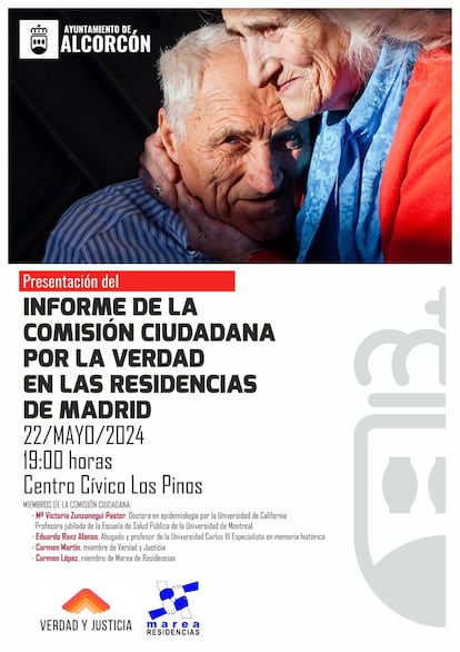 Cartel del evento cancelado en Alcorcón sobre los sucesos en residencia de 2020.