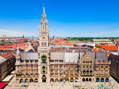 Vista aérea de Marienplatz, el corazón histórico de Múnich, y del Ayutanmiento de la ciudad alemana.