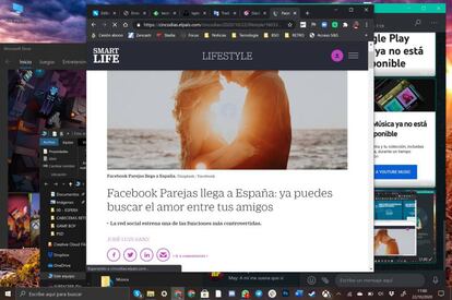 Escritorio lleno de ventanas de apps abiertas.