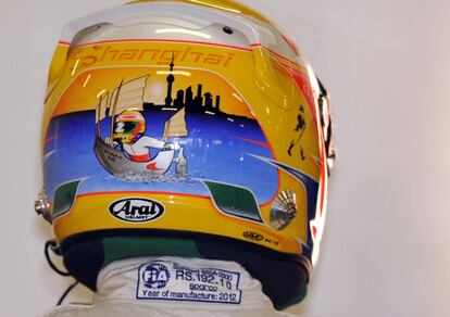 Zona posterior del casco de Lewis Hamilton.