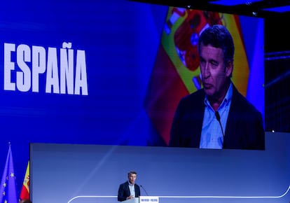 Núñez Feijóo, el domingo, durante el congreso del partido en Madrid.