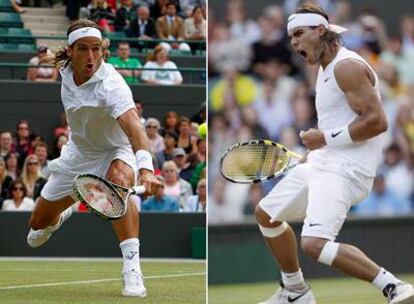 Feliciano López, a la izquierda, y Rafael Nadal, en sus partidos de cuartos de final.