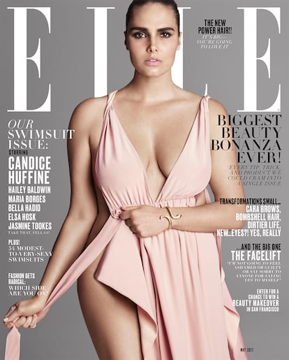 Candice Huffine fue la portada de mayo de la edición estadounidense de la revista Elle. Con estas palabras definió lo que había significado para ella: "Nunca he querido creer que no podía conseguir lo que siempre había soñado ser. Espero que esta portada, mi primera en Estados Unidos, sea un símbolo para aquellos que creen que lo pueden conseguir. Si te levantas por las mañanas con un sueño, no pares hasta conseguirlo".