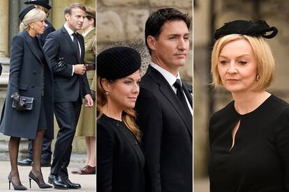 De izquierda a derecha Brigitte y Emmanuel Macron; Sophie Grégoire y Justin Trudeau y Liz Truss.