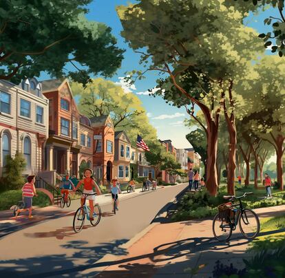 Artistic creation of what life would be like in the new city posted on the project's website.
