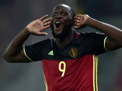 Lukaku celebra un gol en un partido con Bélgica.