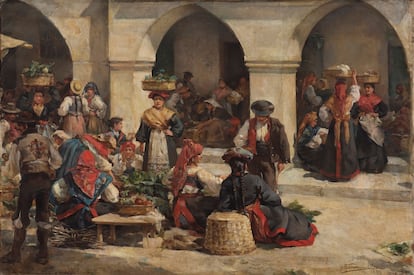 'Mercado de Noia (A Coruña)', pintado por Manuel Domínguez Meunier en 1898, perteneciente al Museo del Prado y en el Ayuntamiento de Noia.