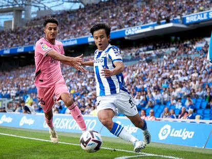 Takefusa Kubo of Real Sociedad in action during the La Liga Santander football match between Real Sociedad and RCD Espanyol at Reale Arena on September 18, 2022, in San Sebastian, Spain.
AFP7 
18/09/2022 ONLY FOR USE IN SPAIN