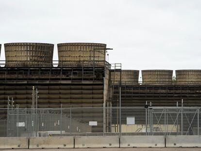 Cooling towers release heat generated by boiling water reactors at Xcel Energy's Nuclear Generating Plant in October 2019, in Monticello, Minnesota.