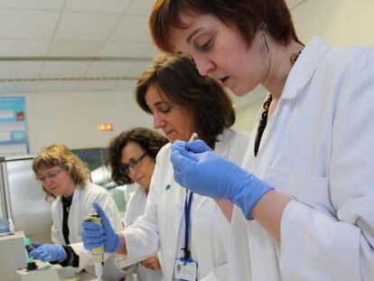 Trabajadoras del laboratorio de genética de la doctora Míriam Guitart, segunda por la derecha.