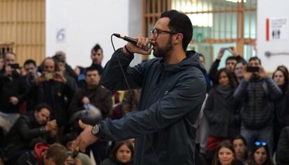 Valtonyc canta en la cárcel Modelo de Barcelona este jueves.