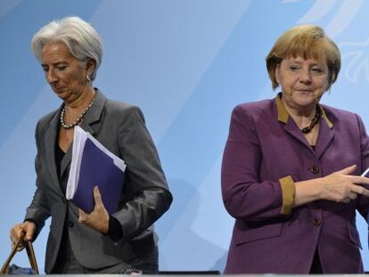 Christine Lagarde, diretora do FMI, e Angela Merkel, chanceler alemã, em uma imagem de 2012.