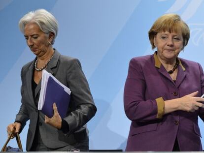 Christine Lagarde, diretora do FMI, e Angela Merkel, chanceler alemã, em uma imagem de 2012.